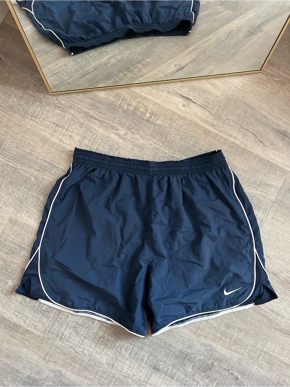 Vintage Nike Men's Running Shorts Navy Blue White Piping Mesh Trim Size XL